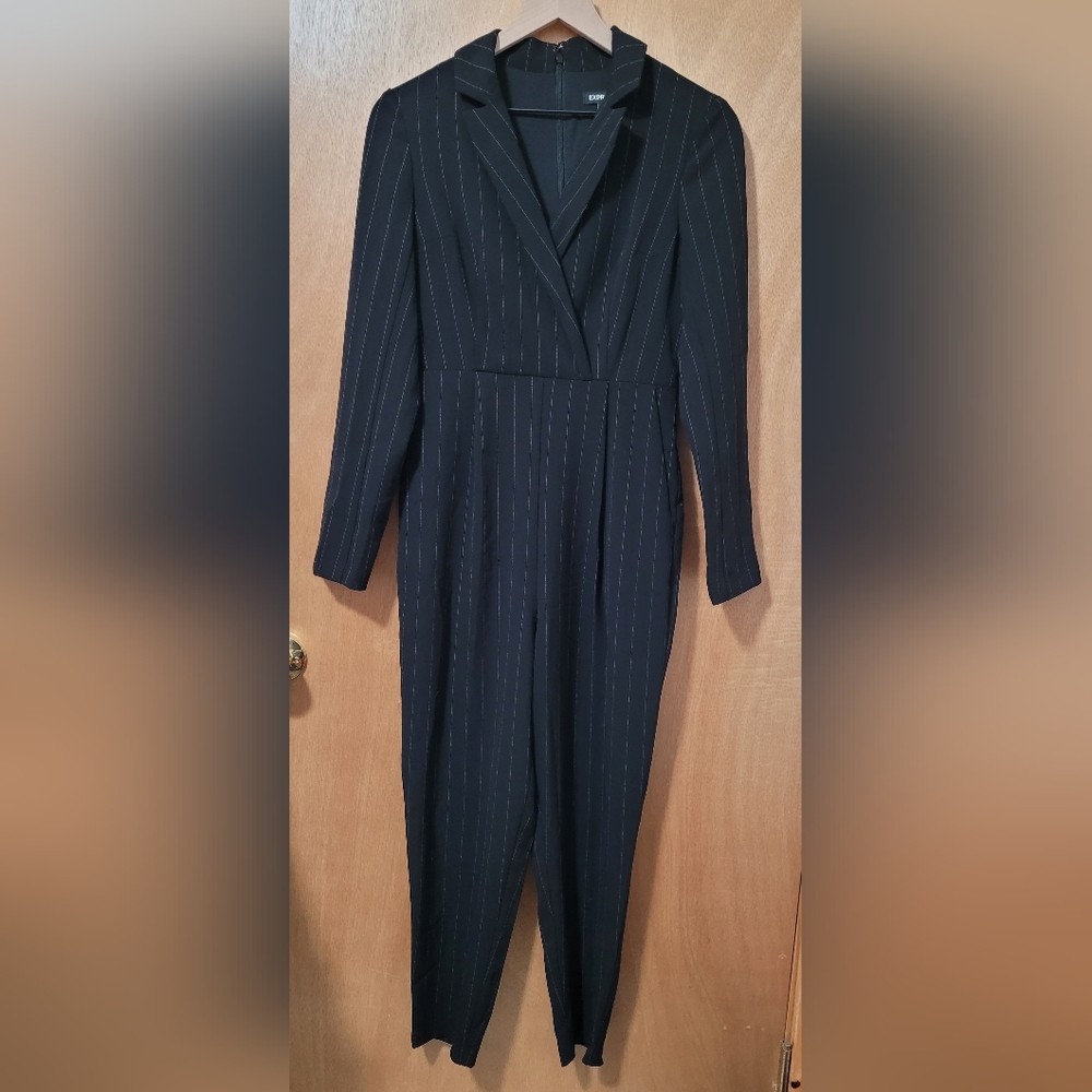 Express Black & White Striped Career Jumpsuit Size 4